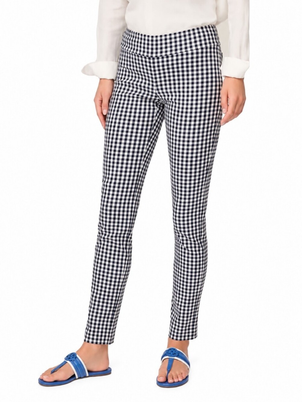 J MCLAUGHLIN Masie Pants Stretch Ankle Gingham Navy Size 2 Pull-On Straight Leg